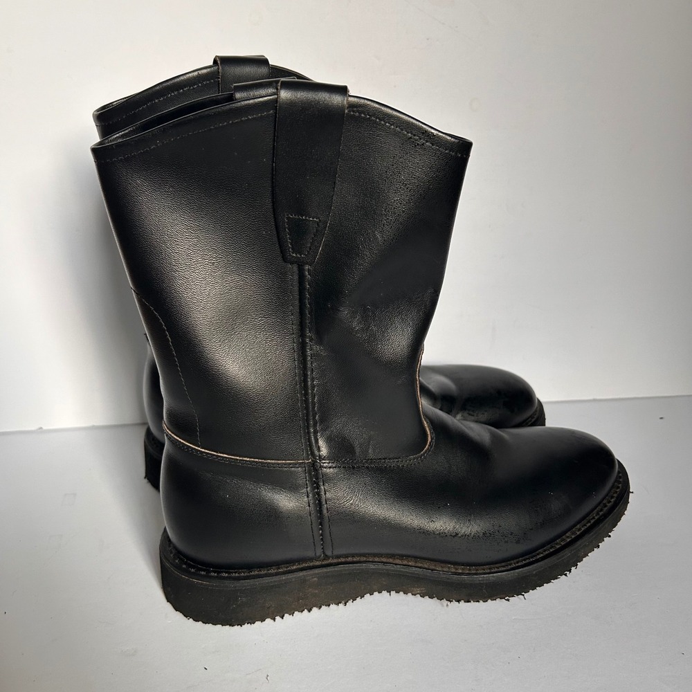 Justin Mens Black Leather Wellington Work Boots Oil Resistant Pull On Boots 9EE